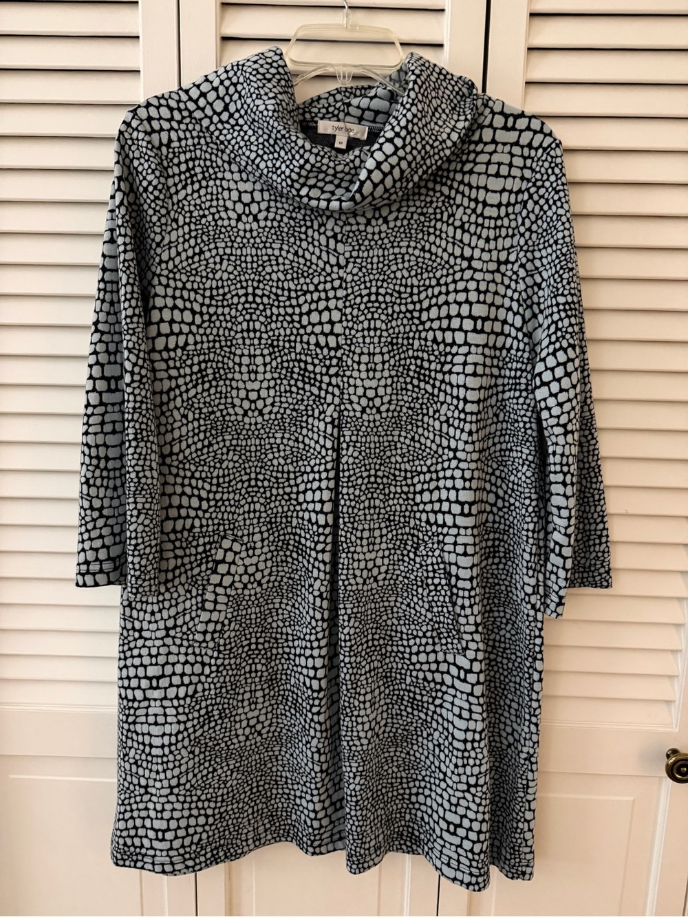 Tyler Boe Black and Light Blue Patterned Cowl Neck Dress size m